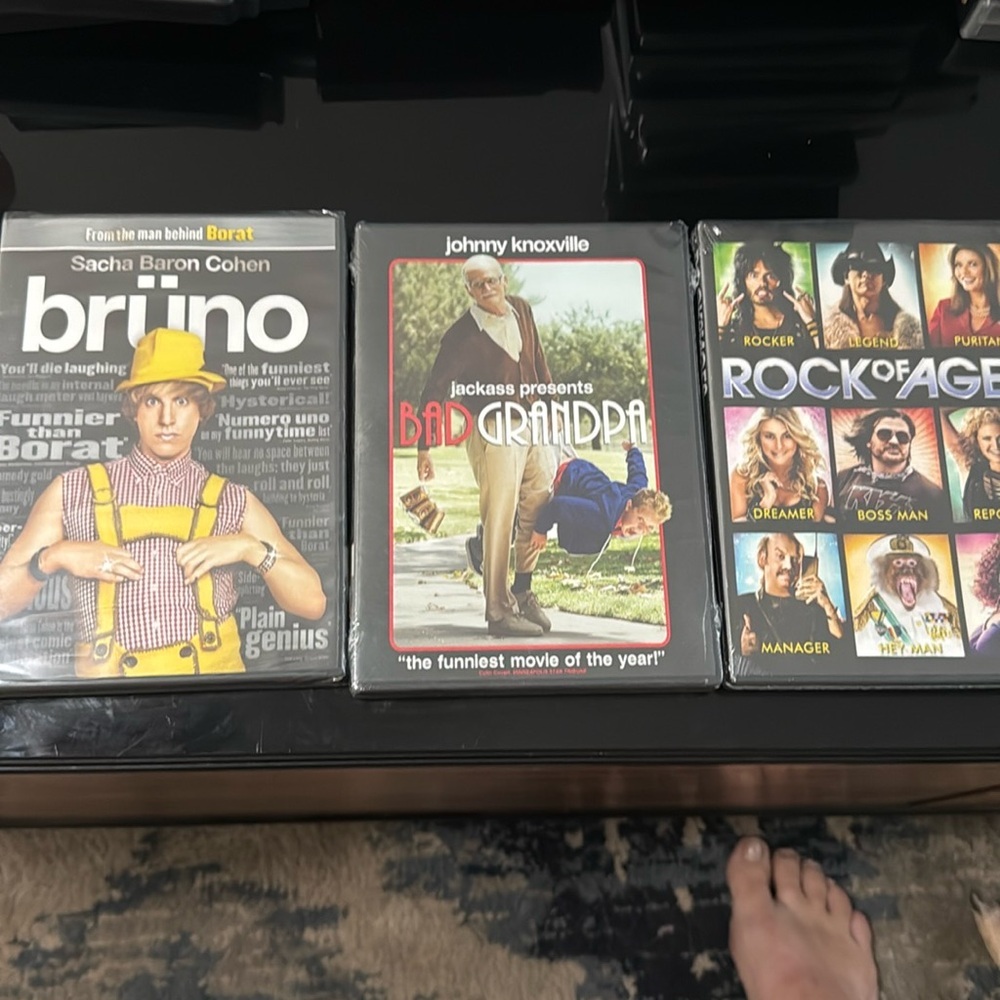 NIP Comedy Lot DVDs 3 Movies Rock of Ages Brüno and Bad Grandpa Still in Plastic